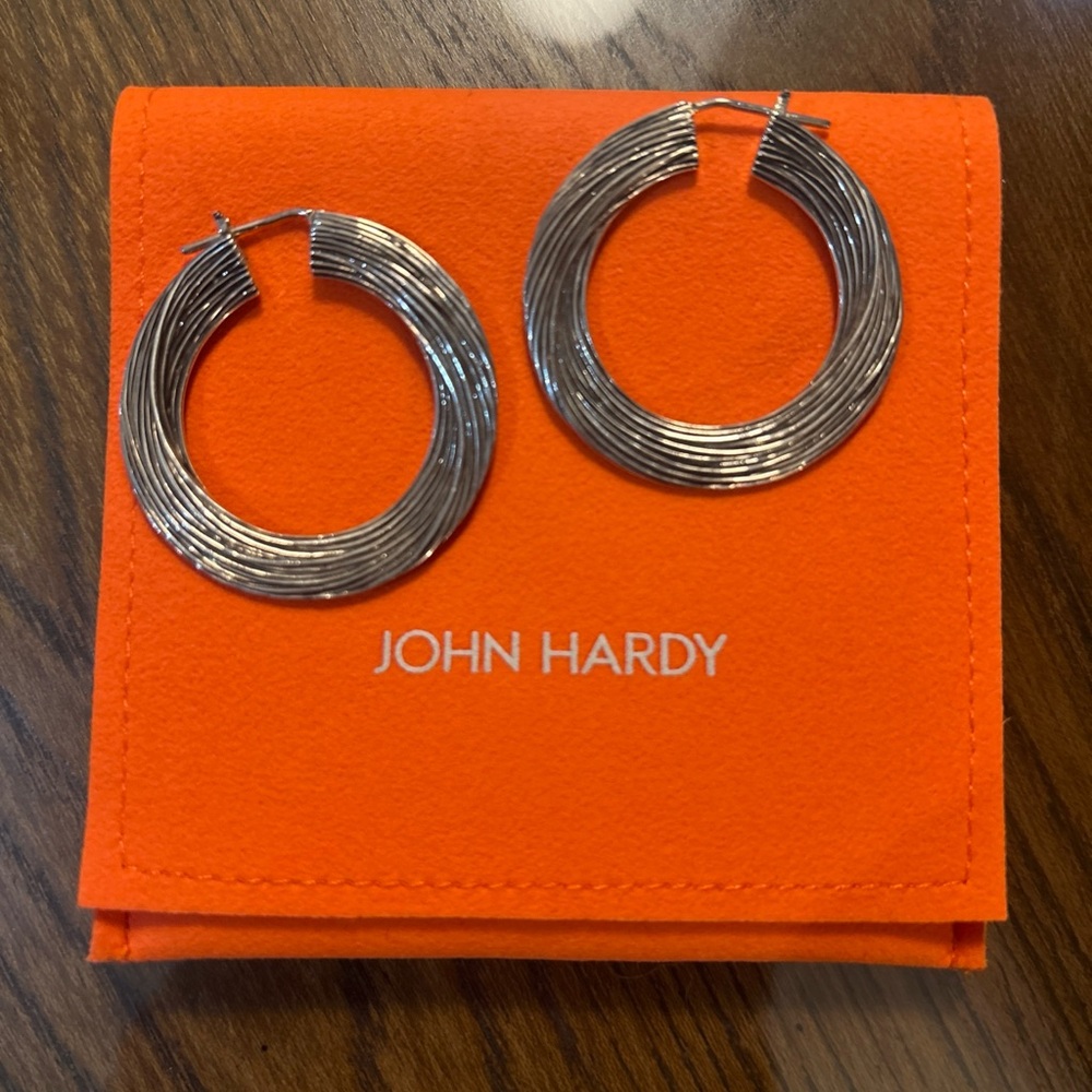 John Hardy 2 Bamboos Silver Hoop Earrings